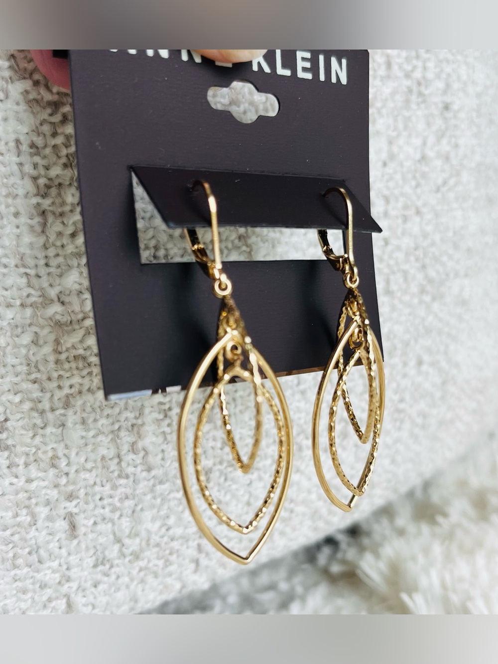 Anne Klein GOLD-TONE TEXTURED ORBITAL DROP EARRINGS - Picture 5 of 8